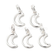 Brass Charms, with Split Rings, Moon, Silver, 13x9x1.5mm, Hole: 3mm(KK-G364-09S)