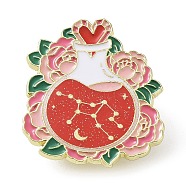 Flower Holy Vase Virgo Enamel Pins, Golden Zinc Alloy Brooch for Backpack Clothes, Constellation Theme Badge for Women, Red, 30x26mm(JEWB-B012-03A)
