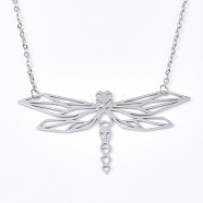 201 Stainless Steel Pendant Necklaces, with Cable Chains, Dragonfly, Stainless Steel Color, 18.5 inch(47cm), 2mm, Dragonfly: 31.5x59.5x1mm(NJEW-T009-JN058-1-40)