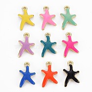 Rack Plating Alloy Pendants, with Enamel, Cadmium Free & Lead Free, Starfish, Light Gold, Mixed Color, 17x11.5x3mm, Hole: 1.8mm(PALLOY-S132-236-RS)