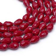 Solid Color Glass Faceted teardrop, Beads Strands, Dark Red, 11x7.5~8mm, Hole: 1.5mm, about 56~59pcs/strand, 25 inch(X-GLAA-Q052B-03)