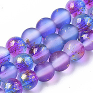 Frosted Spray Painted Glass Beads Strands, with Golden Foil, Round, Blue Violet, 6~7mm, Hole: 1.2~1.5mm, about 65~67pcs/Strand, 14.76 inch~15.12 inch(37.5~38.4cm)(GLAA-N035-03B-C03)
