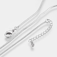 Long-Lasting Plated Brass Snake Chain Necklaces, with Lobster Claw Clasp, Nickel Free, Real Platinum Plated, 18.1 inch (46cm), 1mm(NJEW-K112-04P-NF)