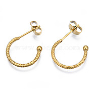316 Surgical Stainless Steel Stud Earrings, Half Hoop Earrings, Ring, Real 14K Gold Plated, 15x2.5mm, Pin: 0.8mm(EJEW-N097-054LG)