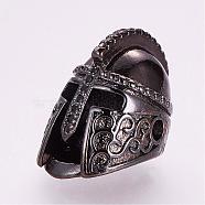 Brass Micro Pave Cubic Zirconia Gladiator Helmet Beads, Gunmetal, 18x12x13mm, Hole: 2mm(ZIRC-G099-22B)