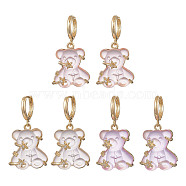 3 Pair 3 Color Resin Bear with Crystal Rhinestone Star Dangle Hoop Earrings, Real 14K Gold Plated Brass Jewelry for Women, Mixed Color, 40mm, Pin: 0.9mm, 1 Pair/color(EJEW-JE05244)