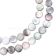 1 Strand Natural Black Lip Shell Beads Strands, Flat Round, Black, 15x3mm, Hole: 1mm, about 26pcs/strand, 15.7 inch(39.88cm)(SHEL-BC0001-026)