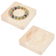 Wood Bracelet Display, Square, Wheat, 9.5x9.5x2cm, Inner Diameter: 3.1cm, Slot: 2cm(BDIS-WH0003-20)