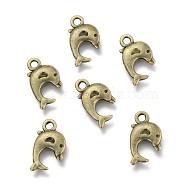 Dolphin Tibetan Style Alloy Pendants, Cadmium Free & Nickel Free & Lead Free, Antique Bronze, 17x10x2mm, Hole: 2mm, about 1250pcs/1000g(TIBEP-N008-25AB-NR)