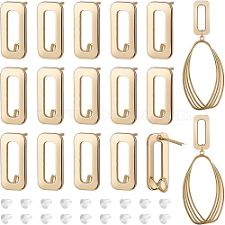 16Pcs Brass Rectangle Stud Earring Findings, with Vertical Loops and 40Pcs Plastic Ear Nuts, Real 18K Gold Plated, 15.5x7mm, Hole: 2.5mm, Pin: 0.8mm(KK-BC0008-51)