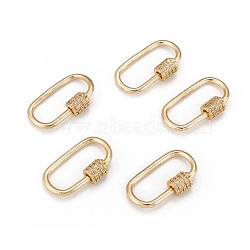 Brass Micro Pave Clear Cubic Zirconia Screw Carabiner Lock Charms, for Necklaces Making, Oval, Golden, 24.5~26x15.5x1.5mm, Screw: 6.5x6mm(ZIRC-T010-10G)