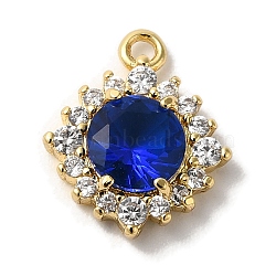 Brass Micro Pave Clear Cubic Zirconia Pendants, Real 18k Gold Plated, Rhombus, Royal Blue, 11.5x9.5x3mm, Hole: 1mm(KK-S391-01G-D)