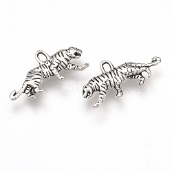 Tibetan Style Alloy Pendants, Cadmium Free & Lead Free, Tiger, Antique Silver, 22x11x2.5mm, Hole: 1.5mm(X-TIBEP-T002-09AS-RS)
