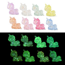 Luminous Transparent Acrylic Beads, with Glitter Power, Glow in the Dark, Unicorn, Mixed Color, 25x25x11.5mm, Hole: 2.5mm(LACR-U001-09)