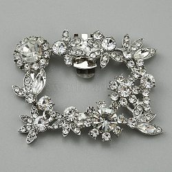 Alloy Crystal Rhinestone Wedding Shoe Decorations, Detachable Shoe Buckle Clips, Rectangle, 49x60x8.5mm(FIND-WH0120-80B-P)