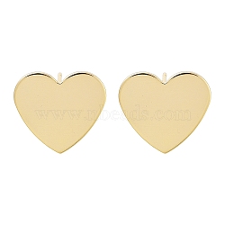 Brass Stud Earrings Findings, Real 18K Gold Plated, Heart, 16x17.5mm, Hole: 2mm, Pin: 12x0.8mm(EJEW-B063-06G)