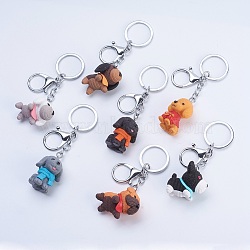 Iron Puppy Keychain, with Plastic, Dog with Scraf, Mixed Shapes, Platinum, Mixed Color, 104~112mm(KEYC-G042-02)