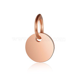 201 Stainless Steel Pendants, Manual Polishing, Flat Round, Stamping Blank Tag, Rose Gold, 10x1mm, Hole: 3.5mm(STAS-S105-T637-3-10)