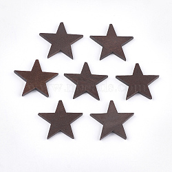 Painted Natural Wood Beads, Half Drilled, Star, Coconut Brown, 35~36x38x4mm, Half Hole: 1.2mm(X-WOOD-T021-13C)