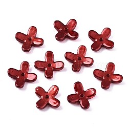 Spray Painted Glass Beads, with Glitter Powder, Flower, Dark Red, 12x9.5x3.5mm, Hole: 1mm(GLAA-N035-012-H01)