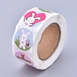 Easter Stickers, Adhesive Labels Roll Stickers, Gift Tag, for Envelopes, Party, Presents Decoration, Flat Round, Colorful, Rabbit Pattern, 25mm, about 500pcs/roll(DIY-P008-D07)