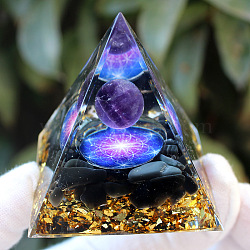 Orgonite Pyramid Resin Energy Generators, Reiki Amethyst Chips Inside for Home Office Desk Decoration, 50mm(PW-WG94568-01)