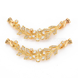 Brass Micro Pave Clear Cubic Zirconia Peg Bails Fold Over Clasps, for Half Drilled Bead, Nickel Free, Flower, Real 18K Gold Plated, 18x49x6mm, Pin: 0.7mm, Clasp: 11.5x5.5x6.5mm, Inner Diameter: 3.5mm(KK-S354-311-NF)