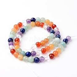 Natural Mixed Stone Beads Strands, Faceted, Round, 5.5~6mm, Hole: 1mm, about 63pcs/strand, 15 inch(G-J376-24-6mm)