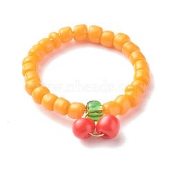 Glass Seed Beaded Finger Rings, with Eco-Friendly Copper Wire, Cherry, Orange, US Size 6 1/2(16.9mm)(RJEW-TA00002-06)