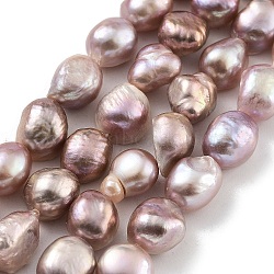 Natural Cultured Freshwater Pearl Beads Strands, Two Sides Polished, Grade 2A+, Rosy Brown, 8~9mm, Hole: 0.5mm, about 19pcs/strand, 6.89''(17.5cm)(PEAR-P062-26C)