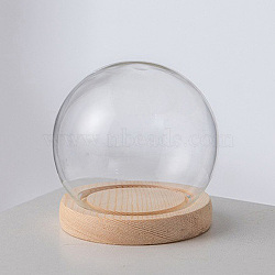 Round Glass Dome Cover, Decorative Display Case, Cloche Bell Jar Terrarium with Wood Base, Blanched Almond, 100x80mm, Inner Diameter: 75mm(PW-WG21808-02)