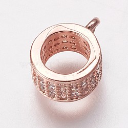 Brass Cubic Zirconia Tube Bails, Loop Bails, Bail Beads, Ring, Clear, Rose Gold, 9.5x7.5x4mm, Hole: 1mm(KK-P134-63RG)