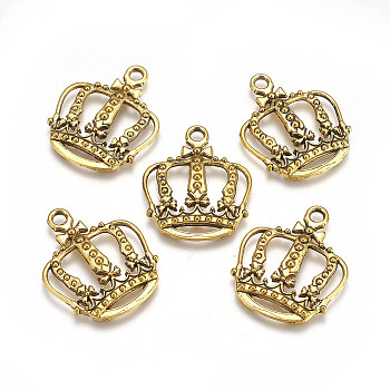 Tibetan Style Pendants, King Crown, Antique Golden, Lead Free and Cadmium Free, 34x28x4mm, Hole: 3.1mm