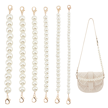 Elite 6Pcs 6 Style Resin Imitation Pearl Beaded Chain Purse Strap Extenders, with Zinc Alloy Lobster Claw Clasp, for Handbag Handle Replacement Accessories, Light Gold, 25cm, Bead: 8~18mm, 1pc/style