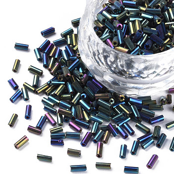 Metallic Colours Glass Bugle Beads, Round Hole, 3~8x2mm, Hole: 0.7mm, about 450g/pound