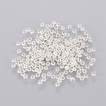 Brass Crimp Beads, Rondelle, Silver Color Plated, 2x2mm, Hole: 1mm, about 939pcs/10g