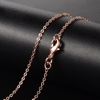 Brass Necklaces, Cable Chain, with Lobster Clasp, Rose Gold, 17.13 inch, 1.5mm