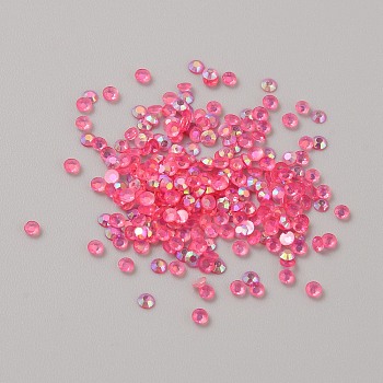 1440Pcs AB Color Plated Transparent Resin Rhinestone Cabochons, Faceted, Flat Round, Deep Pink, 2x0.7mm