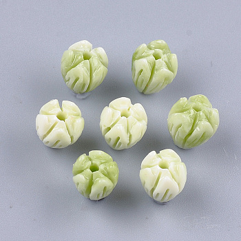 Synthetic Coral Beads, Dyed, Flower Bud, Yellow Green, 8.5x7mm, Hole: 1mm