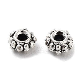 Tibetan Style Alloy Beads, Cadmium Free & Lead Free, Flower, Antique Silver, 7x3.5mm, Hole: 1.8mm, about 2000pcs/1000g