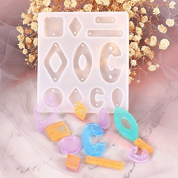 DIY Pendant Food-grade Silicone Molds, Resin Casting Molds, For UV Resin, Epoxy Resin Jewelry Making, Geometric Pattern, 110x90x7.3mm, Hole: 1.3mm and 3x2.4mm, Inner Diameter: 6~40x10~35mm