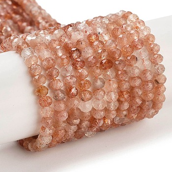 Natural Sunstone Beads Strands, Faceted, Rondelle, 4x3mm, Hole: 0.7mm, about 132pcs/strand, 15.35 inch(39cm)