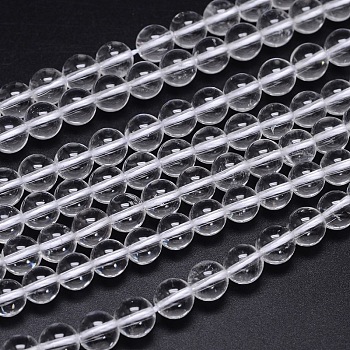 Round Natural Grade AA Quartz Crystal Beads Strands, Rock Crystal Beads, Clear, 10mm, Hole: 1.2mm, about 39pcs/strand, 15.5 inch
