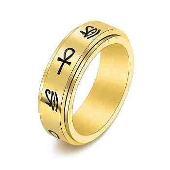 Eye of Horus & Ankh Cross Pattern Titanium Steel Rotating Fidget Band Ring, Fidget Spinner Ring for Anxiety Stress Relief, Golden, US Size 9(18.9mm)