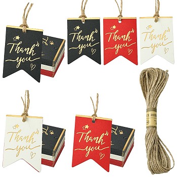 60Pcs 3 Colors Hot Stamping Thank You Paper Gift Tags, for Wedding, Baby Shower, Party Favors, with Jute Cord, Mixed Color, 6.4x4.45x0.05cm, Hole: 4mm, 20pcs/color