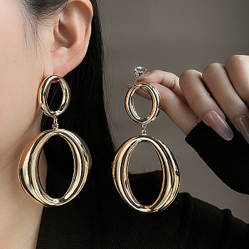Iron Dangle Stud Earrings, Golden, Ring, 95x51mm