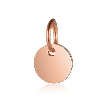 201 Stainless Steel Pendants, Manual Polishing, Flat Round, Stamping Blank Tag, Rose Gold, 10x1mm, Hole: 3.5mm