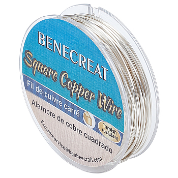 Copper Wire, Square, Silver, 0.6x0.6mm, about 32.81 Feet(10m)/Roll