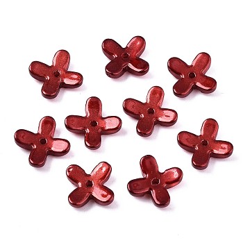 Spray Painted Glass Beads, with Glitter Powder, Flower, Dark Red, 12x9.5x3.5mm, Hole: 1mm