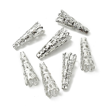 100Pcs Iron Filigree Bead Cones, Silver, 22x8~9mm, Hole: 2.5~3mm